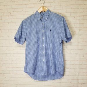Ralph Lauren Adult Large Blue Black Plaid Button Down Short Sleeve Casual
